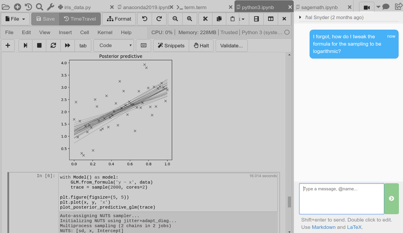 A Jupyter notebook with a chat window on the side
