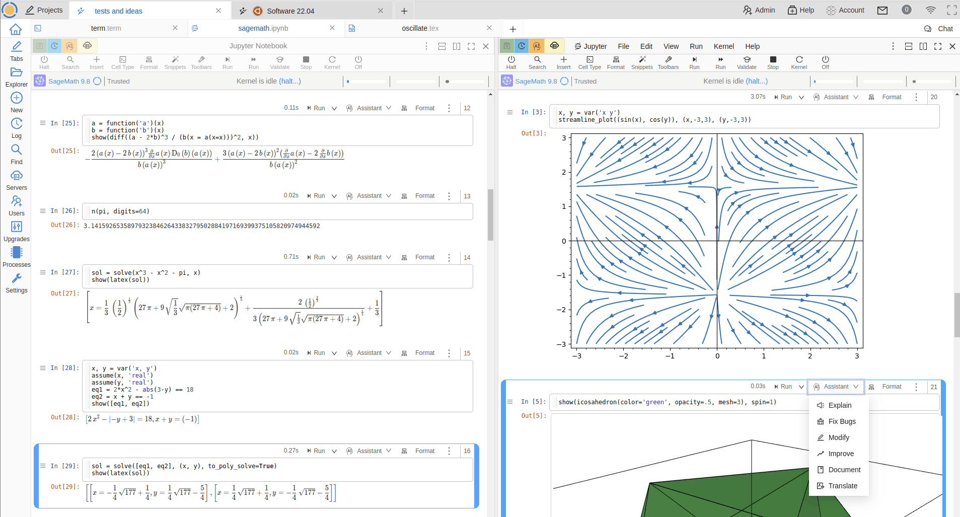 Screenshot of CoCalc running a SageMath Jupyter notebook