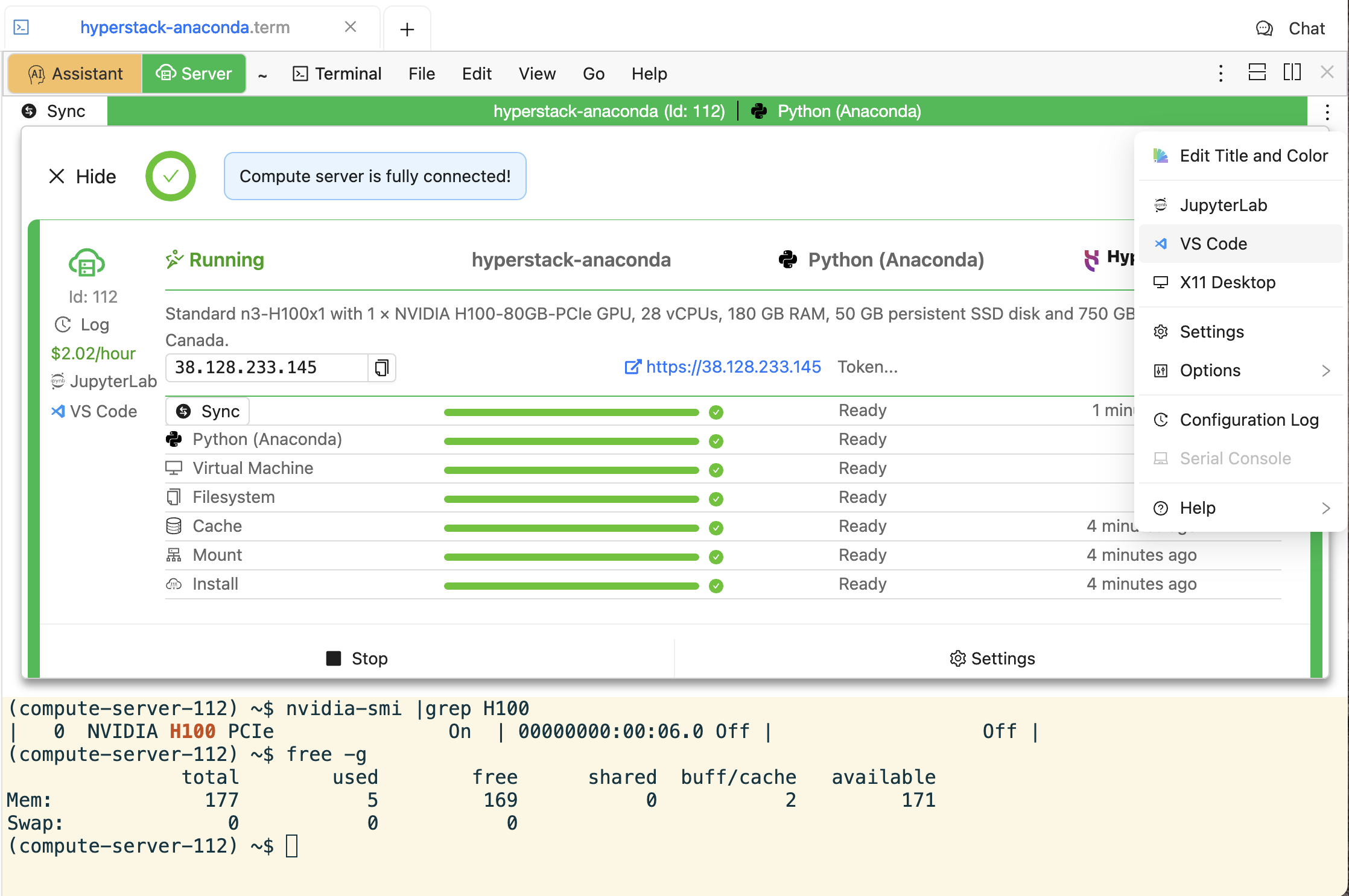 Screenshot illustrating Compute Servers